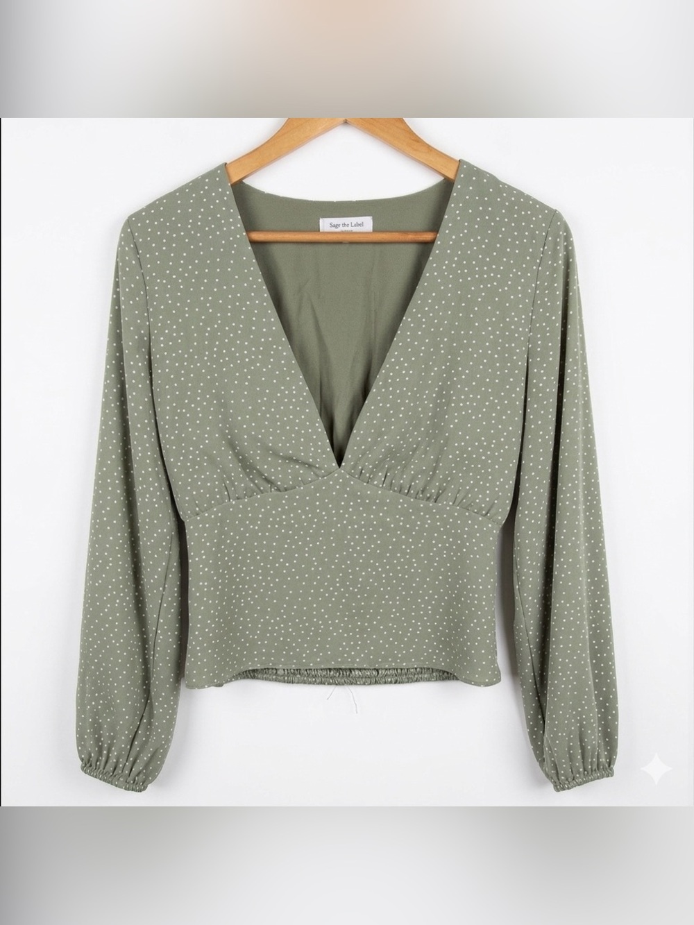 Sage the Label Women’s Green Polka Dot Cottagecore Style Cropped Top Size Small